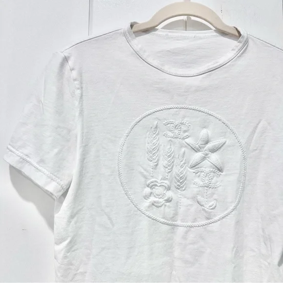 Chanel Coco Mark Star Embroidery T-Shirt In White Size Small - Picture 2 of 9
